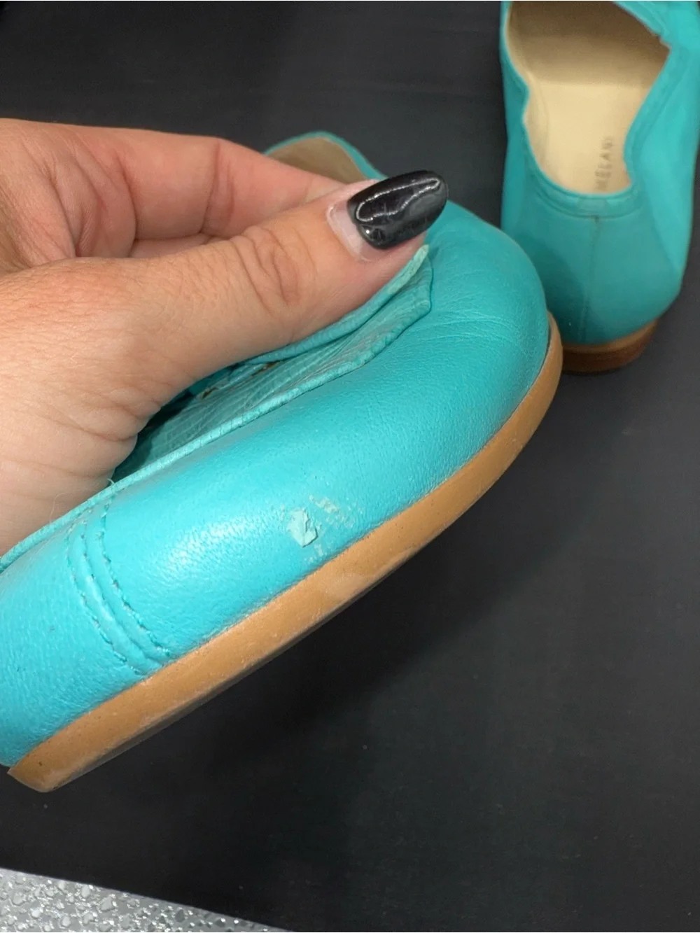 Antonio Melani Turquoise Leather Ballet Flats Coastal Grandmillennial Bow Sz 9